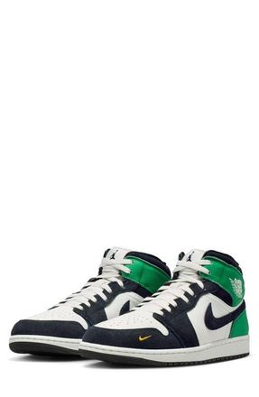 Nike Jordan Air Jordan 1 Mid SE Basketball Sneaker in Summit White/Black/Green at Nordstrom, Size 11.5