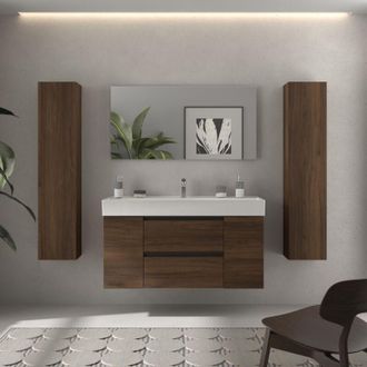 Cygnus Bath Mueble de Ba&ntilde;o BEQUIA PLUS METAL 120cm Nogal Lavabo Veneto Porcelana 1P