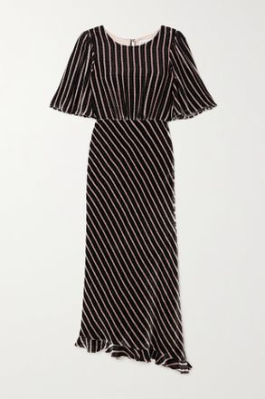 Saloni Abito Midi Asimmetrico In Velluto Jacquard A Righe Vida - Nero