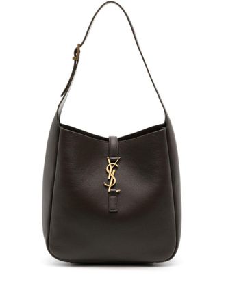 Saint Laurent Le 5 &agrave; 7 schoudertas met monogramplakkaat - Bruin
