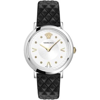 Versace Chique Dameshorloge Zwart Leer Zilver - Dames - Horloges - Grijs - ONE Size - Leer - Accessoires