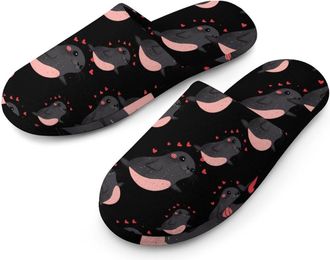 Generic Cute Seal Heart Flannel Mens Slip-on Slippers Winter Warm House Shoes with Rubber Sole for Home Hotel