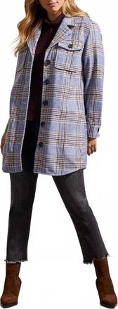 Tribal Plaid Shirt Jacket In Blue Lake