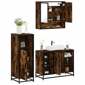 Berkfield Home 3 Piece Bathroom Furniture Set Smoked Oak Engineered Wood in Brown