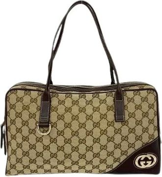 Gucci Pre-owned Handbags, female, Brown, Size: ONE SIZE Pre-owned GG Canvas Leather Handbag