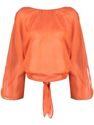 Alberta Ferretti V-back long-sleeve blouse - women - Silk/Cotton - 46 - Orange