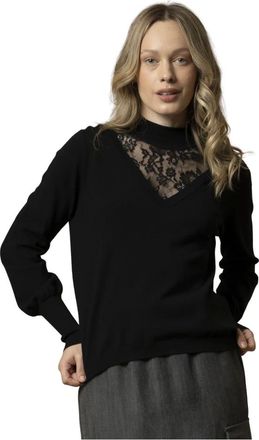 Kocca Turtlenecks, female, Black, Size: S Chic Lace V-Neck Sweater