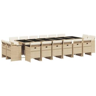 vidaXL Set Comedor De Jard&iacute;n 17 Pzas Con Cojines Rat&aacute;n Sint&eacute;tico Beige Vidaxl