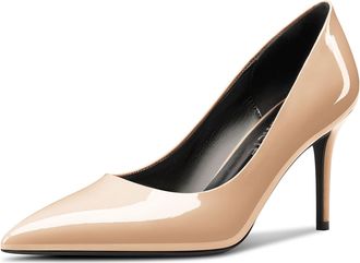 Castamere Womens High Stiletto Heel Pointed Toe Slip-on Pumps Court Shoe Cute Basic Classic Dress Shoes 9 CM Heels Nude 7 UK