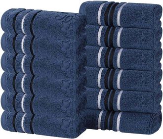 Superior Set Of 12 Sadie Zero Twist Cotton Jacquard Floral Absorbent Face Towel Washcloths