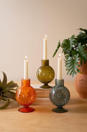 Kalalou Set Of Three Glass Ball Taper Candle Holders - One Each Color