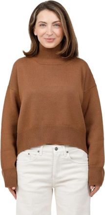 Dondup Maglia cropped over dolcevita in lana merinos - Dames - Coltruien - Bruin - M - Wol - Truien & Vesten