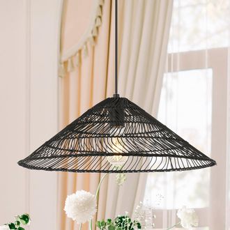 Jonathan Y Designs Nova 20.25 1-Light Farmhouse Coastal Rattan 180 Cord Plug-In or Hardwired LED Pendant