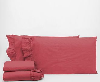 Creole Florida Double Bed Set - No Iron, Raspberry