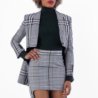 Burberry Ladies Check Single-breasted Technical Blazer, Brand Size 4 (US Size 2)