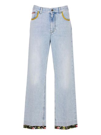 Valentino Garavani floral-hem embroidered jeans - women - Cotton - 29 - Blue