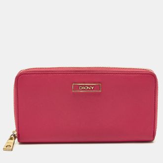 DKNY Dkny Pink Leather Logo Zip Continental Wallet