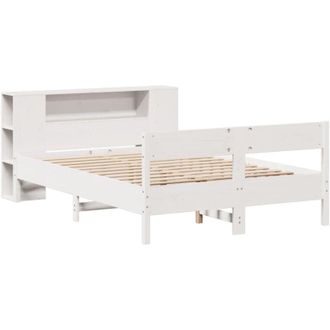vidaXL Cama Con Estanter&iacute;a Sin Colch&oacute;n Madera Maciza Blanca 140x200 Cm Vidaxl