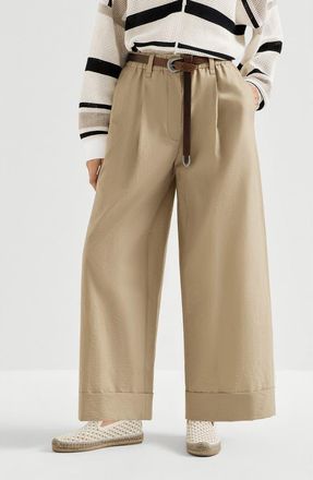Brunello Cucinelli Techno cotton poplin boxy pleated trousers with monili in Cappuccino at Nordstrom, Size 36