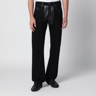 Versace Jeans a gamba dritta in denim e pelle neri