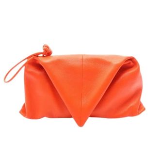 Bottega Veneta Pre-owned Triangle Calfskin Clutch Bag - Dames - Pre-owned - Oranje - Maat: ONE Size Leer