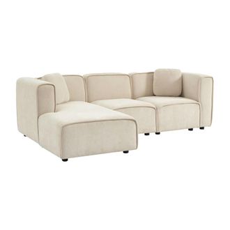 Sweeek Sof&aacute; esquinero izquierdo de tela liso, 3 plazas, beige