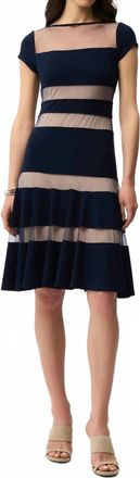 Joseph Ribkoff Mesh Insert Fit And Flare Dress In Midnight Blue