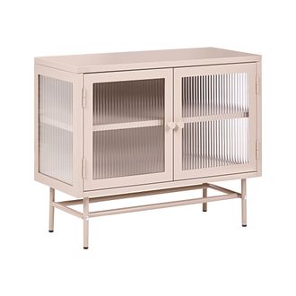 Beliani Aparador Moderno De Acero Con Vidrio Acanalado 2 Puertas Y Estantes Ajustables Beige Devon