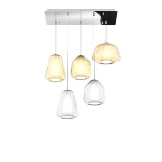 Top-Light Sospensione Cromo 5 Luci Rettangolare Vetri (alpha Am) (beta Am + Tr) (gamma Tr + Am) 1176cr-s5 R Abg-ta
