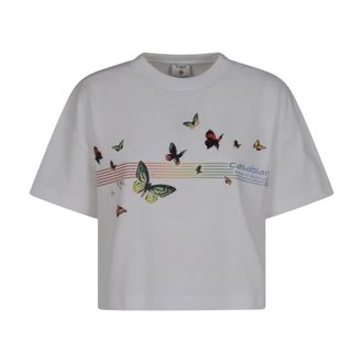Casablanca T-Shirts, female, White, XS, Butterfly Boxy Cropped T-Shirt