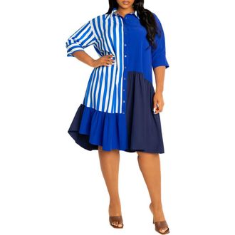 Buxom Couture Mixed Print Shirtdress in Blue Multi at Nordstrom, Size 2 X