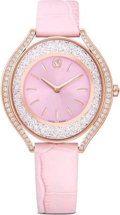 Swarovski Horloge met leren band en kristallen - Dames - Horloges - Roze - ONE Size - Accessoires