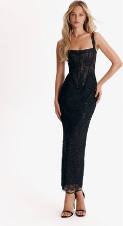 Milla Chantilly Lace Maxi Formal Occasion Dress with Corset Bodice in Black at Nordstrom, Size 2