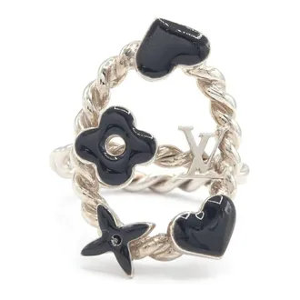 Louis Vuitton Sweet Monogram Silver Black Metal Band Ring (Pre-Owned)