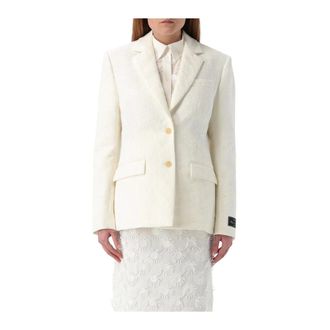 Msgm Msgm, Jassen, Dames, Beige, L, Leer, Textured Notch Collar Blazer