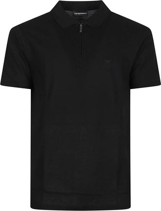 Emporio Armani Polo shirt met halve rits en korte mouwen en logo - Heren - Polos - Zwart - L - Katoen - Tops