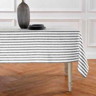 Solino Home Linen Tablecloth - Madison Stripe in Black And Natural at Nordstrom