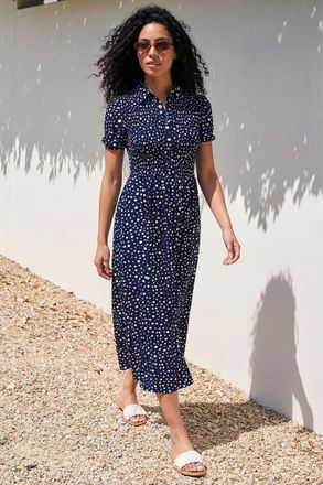 Roman Womens Spot Shirred Midi Dress - Navy - Size 18 UK