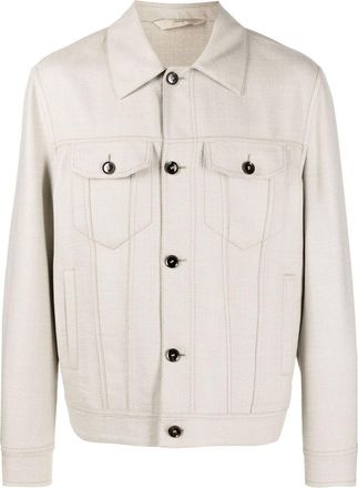 Brioni Trucker shirt jacket - men - Virgin Wool/Cupro/Cotton/Polyamide - L - Neutrals