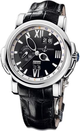 Ulysse Nardin GMT Perpetual Black DIal 18kt White Gold Black Leather Mens Watch 320-60-32