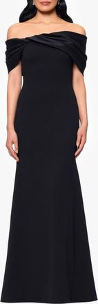 Betsy & Adam Off the Shoulder Crepe & Taffeta Sheath Gown in Black at Nordstrom, Size 12