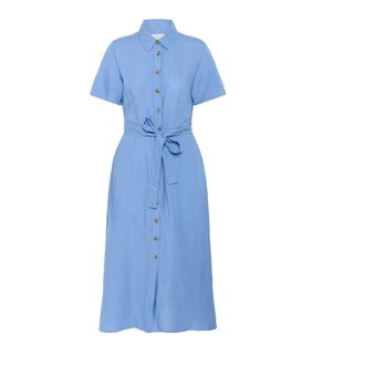Part Two Zilvermeer Blauwe Overhemdjurk - Dames - Shirt Kleedjes - Blauw - XS - Linnen - Kleedjes