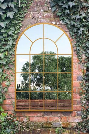 MirrorOutlet Gold Framed Arched Window Garden Mirror 47x31 120x80CM | Size: 1 Pack