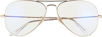 Ray-Ban 58mm Blue Light Blocking Metal Aviator Everglasses in Shiny Gold at Nordstrom