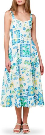 Flying Tomato Floral Tie Back Fit & Flare Midi Dress in Ivory Blue at Nordstrom Rack, Size Medium