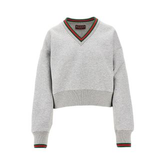 Gucci V-neck sweatshirt with Web trims Woman S