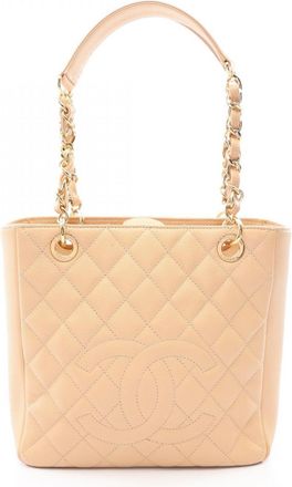 Chanel Beige Grained Calfskin Handbag Tote Bag (Pre-Owned)