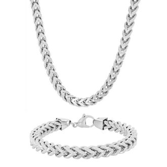 Robert Alton Polished Stainless Steel Chain and Bracelet Set for Men