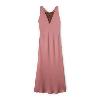 Motivi Kleedjes, Dames, Roze, L, Satijn, Lange satijnen jurk met kettingdetail