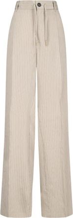 Darkpark Iris Stripe Modal Paper Bag Pants - Dames - Wijde Broeken - Beige - W26 - Polyester - Broeken